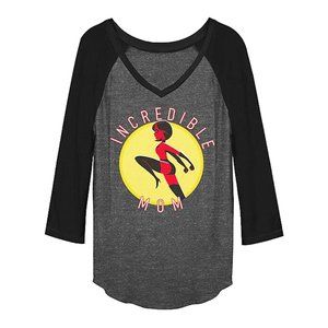 NEW Disney The Incredibles Elastigirl V Neck Lightweight Baseball Tshirt